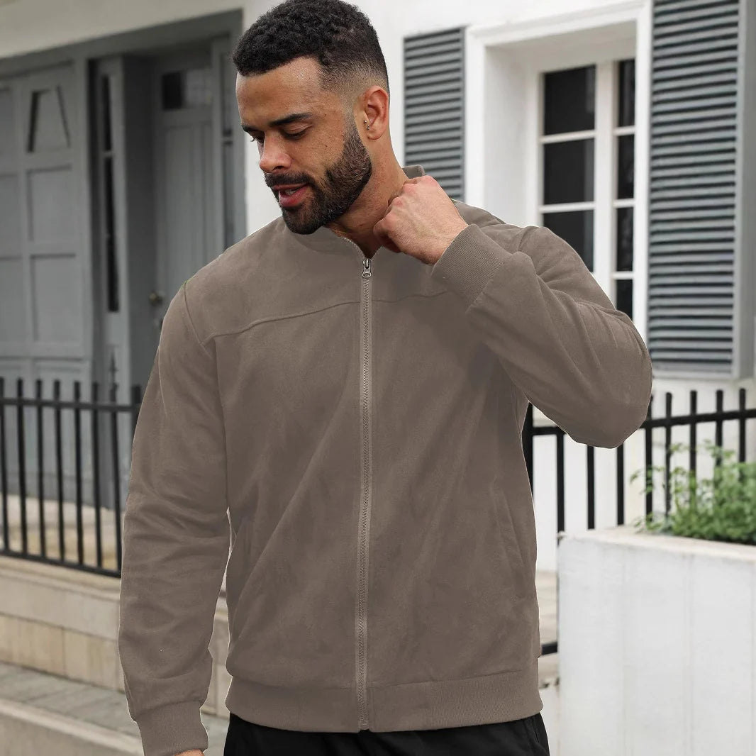 Suede solid-color men's zipper jacket