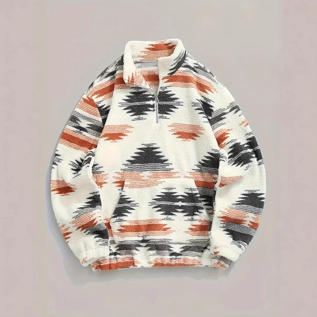 Zipper Plush Sweatshirt Top For Women