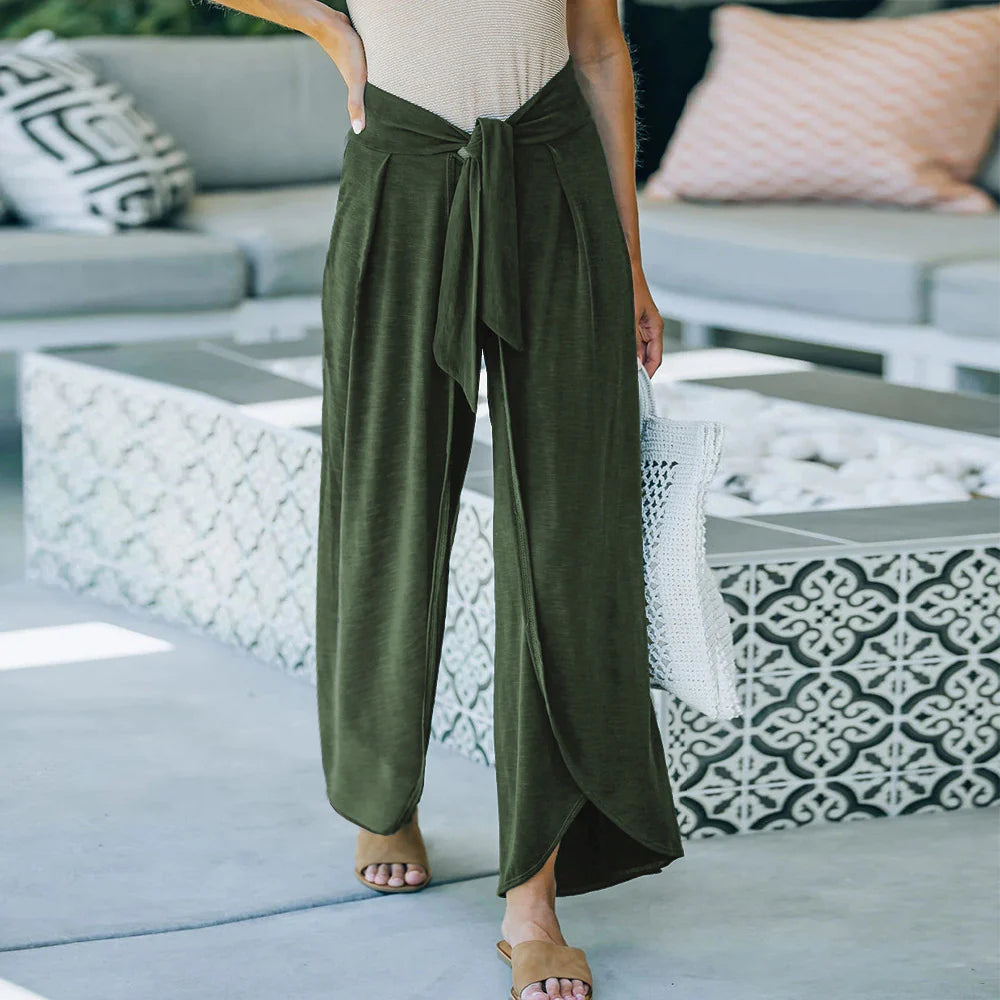 New Casual Pants Knitted Lace-Up Fashion Solid Color